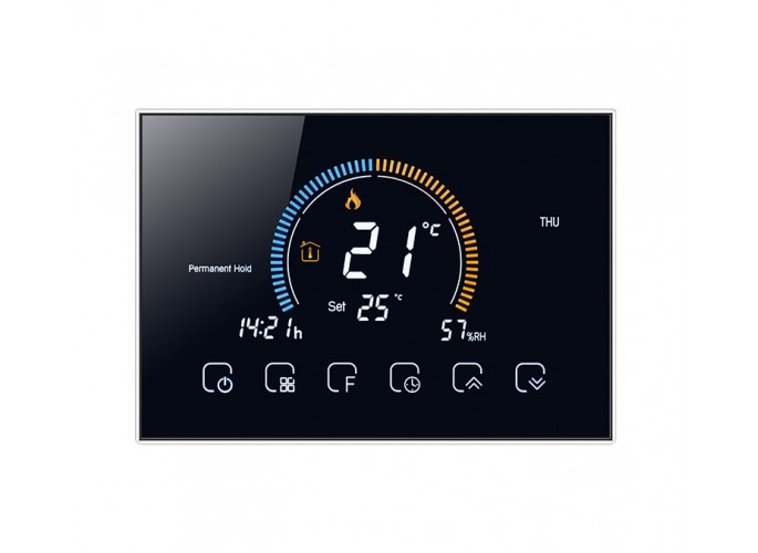 Renov8 Smart Wi-Fi Thermostat with color LCD for water floor heating - compatible 86x86 and round 60mm box
