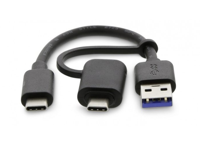 LMP 2-in-1 USB-C (m) to USB-A (m) & USB-C (m) data cable, 10G/1A, 15 cm, black