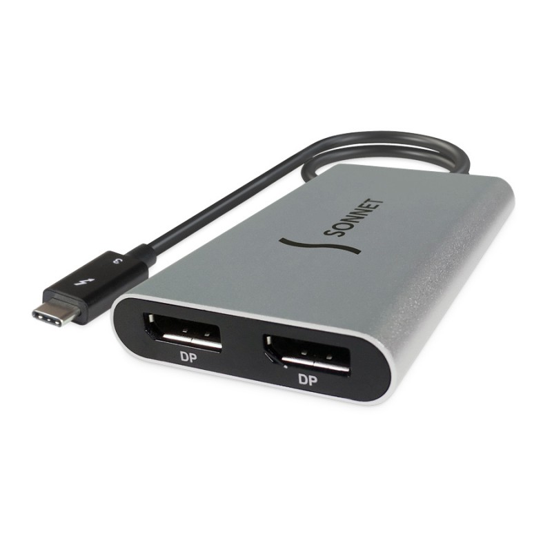 Sonnettech Thunderbolt Dual 4K 60Hz DisplayPort Adapter, Silver (for Windows, Intel & M1 Pro/Max Macs; not compatible with M1 Macs)