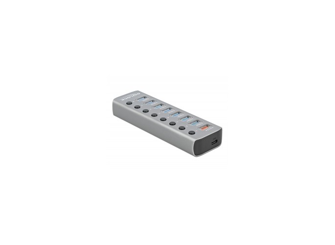 Delock USB 3.2 Gen 1 Hub with 7 Ports + 1 Fast Charging Port + 1 USB-C™ PD 3.0 Port with Switch and Illumination