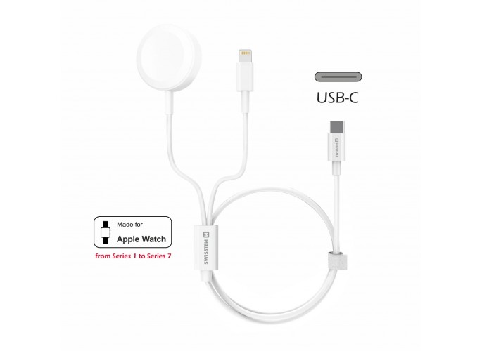 Swissten Wireless Charger 2in1 Apple Watch And Lightning, USB-C 1.2 M