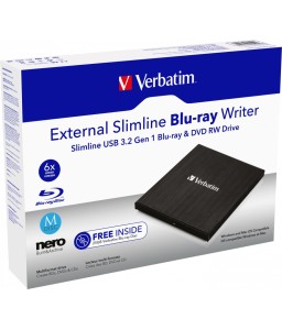 Verbatim External Slimline Blu-Ray USB 3.2 Gen 1 (USB 3.0) - Free Verbatim 25 GB Blu-Ray disk included