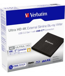 Verbatim Masterizzatore esterno Slimline Blu-Ray Ultra HD 4k USB 3.1 Gen 1 USB-C (MacOS X 10.6 o super., Windows 10)