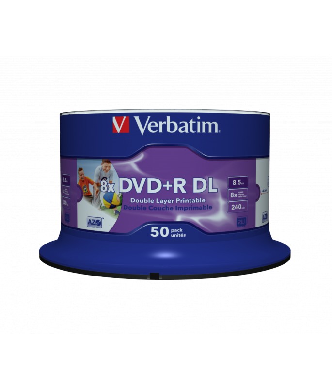 Verbatim DVD+R Double Layer 8.5gb 8x Wide Printable No-Id Surface (50 Pack)