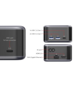 LMP PowerDock - USB-C GaN Power Adapter & 5-Port USB-C Dock - Black