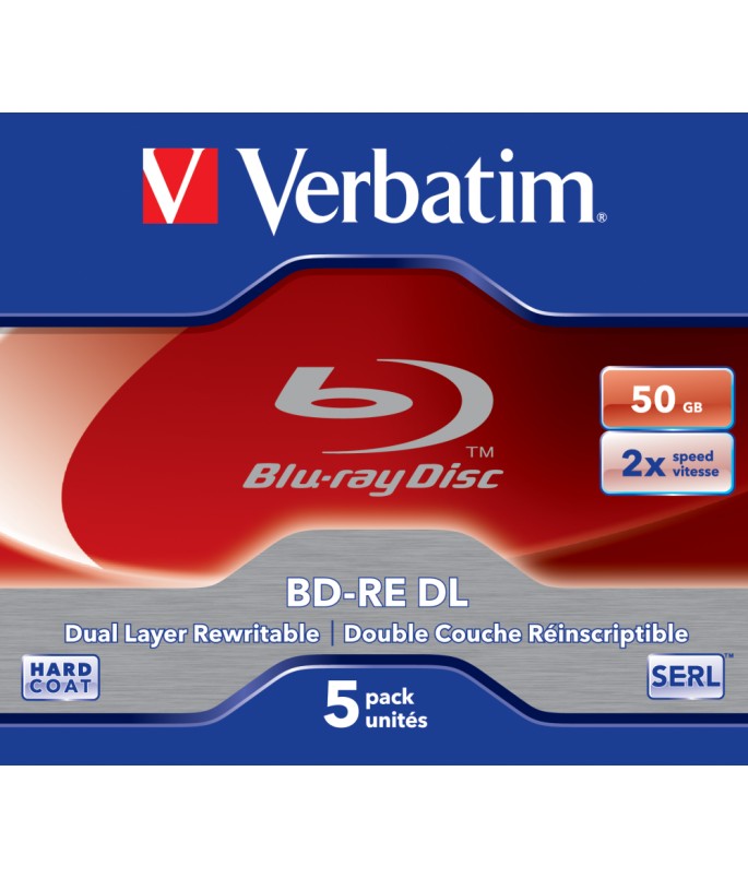 Verbatim Bd-Re Dual Layer 50GB 2x White Blue Surface Hard Coat (5 Pack)