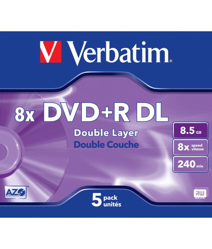 Verbatim DVD+R Double Layer 8.5gb 8x Matt Silver Surface (5 Pack)