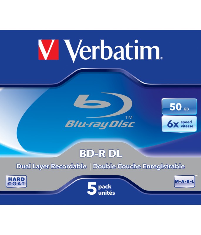 Verbatim BD-R Dual Layer 50 GB 6x White Blue Surface Hard Coat (5 Pack)