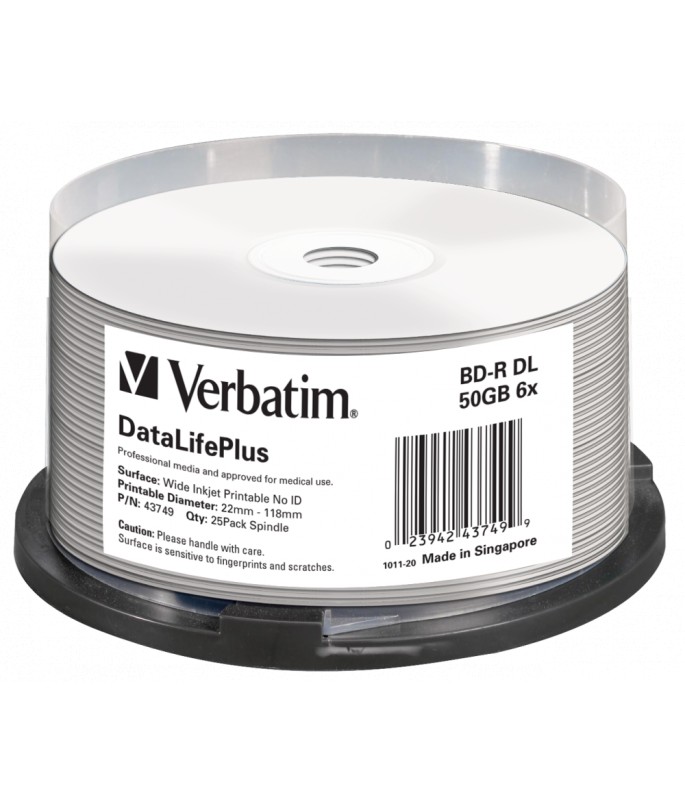 Verbatim Bd-R Dual Layer 50 GB 6x Dl+ Wide Printable No-Id Surface Hard Coat (25 Pack)
