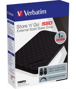 Verbatim Store 'n' Go Portable 2.5" SSD USB 3.2 Gen1 1 TB Black  (USB-A on case and USB-C through included cable)