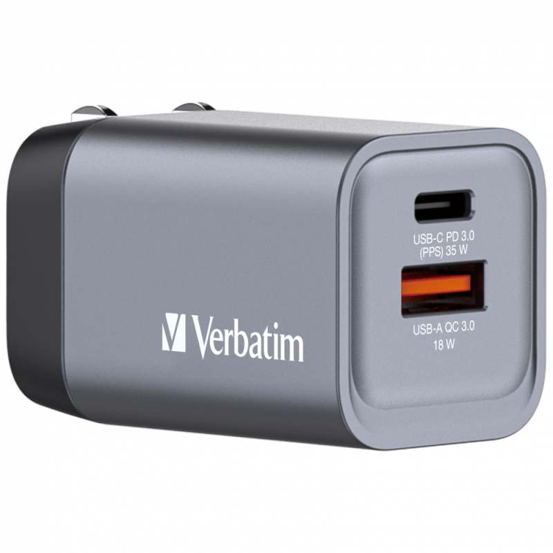 Verbatim GaN Charger 35W - 1x USB-C PD 35W, 1x USB-A QC 3.0
