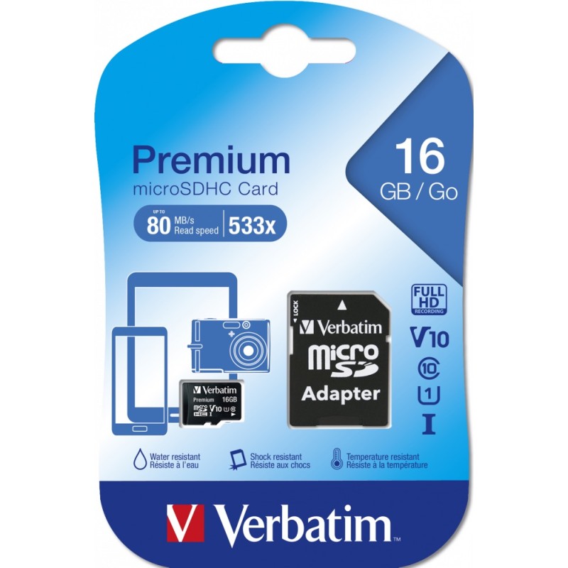 Verbatim Micro SDHC Card 16GB Class 10 incl. Adaptor