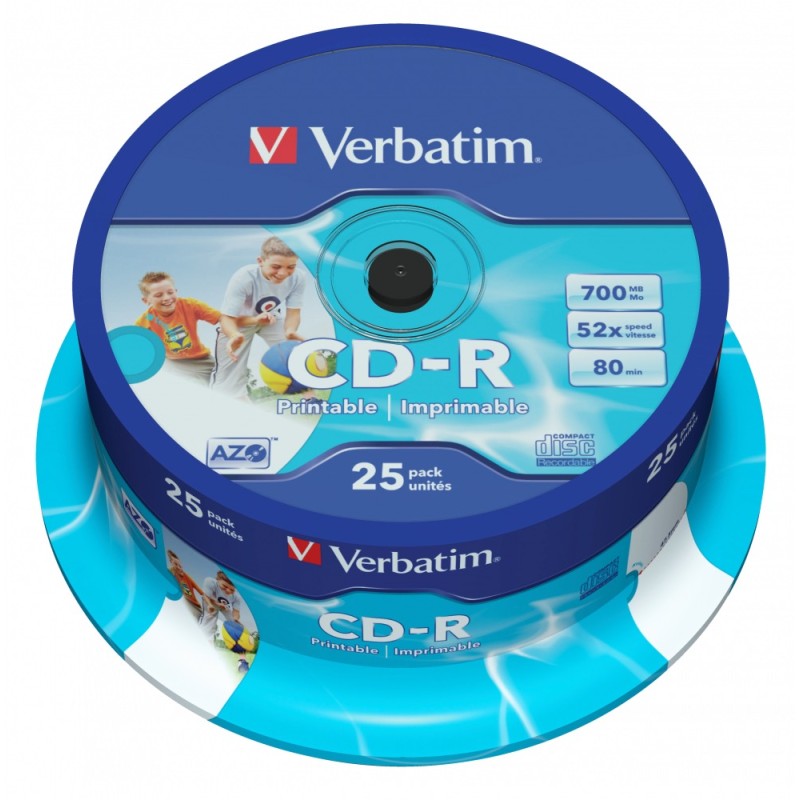 Verbatim CD-R AZO 700MB 52X Wide Printable Surface ID Branded (25 PACK)