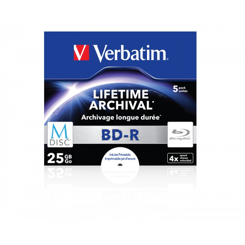 Verbatim MDISC BD-R 25GB 4X Inkjet Printable (5 PACK)