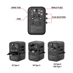 Verbatim GaN III Universal Travel Adapter UTA-05 with 2 x USB-C PD & QC 4+ & 2 x USB-A ports