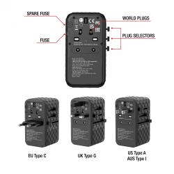 Verbatim GaN III Universal Travel Adapter UTA-06 with 2 x USB-C PD & QC 4+ & 2 x USB-A QC 3.0 ports