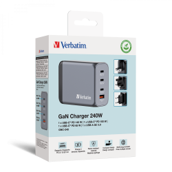 Verbatim 240W GaN Wall Charger 1 x USB-C® PD 140W /1 x USB-C® PD 100W / 1 x USB-C® PD 65W / 1 x USB-A QC 3.0 (EU/UK/US)