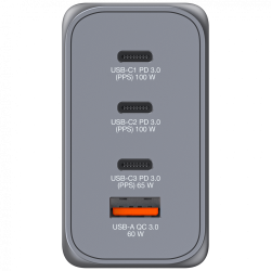 Verbatim 200W 4-Port GaN Wall Charger 2 x USB-C® PD 100W / 1 x USB-C® PD 65W / 1 x USB QC 3.0 (EU/UK/US