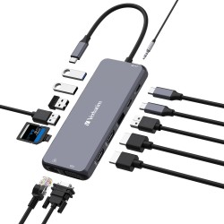 Verbatim USB-C Pro Multiport Hub 14 Port CMH-14 (2 x HDMI | VGA | RJ45 | 3 x USB-A 3.2 Gen1 | USB-C 3.2 Gen1 | 2 x USB-A 2.0 | SD | microSD | Jack Audio | USB-C PD)