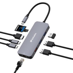 Verbatim USB-C Pro Multiport Hub 9 Port CMH-09 (HDMI | RJ45 | 2 x USB-C | USB-A 3.2 Gen2 | 2 x USB-A 3.2 Gen1 | SD | microSD)