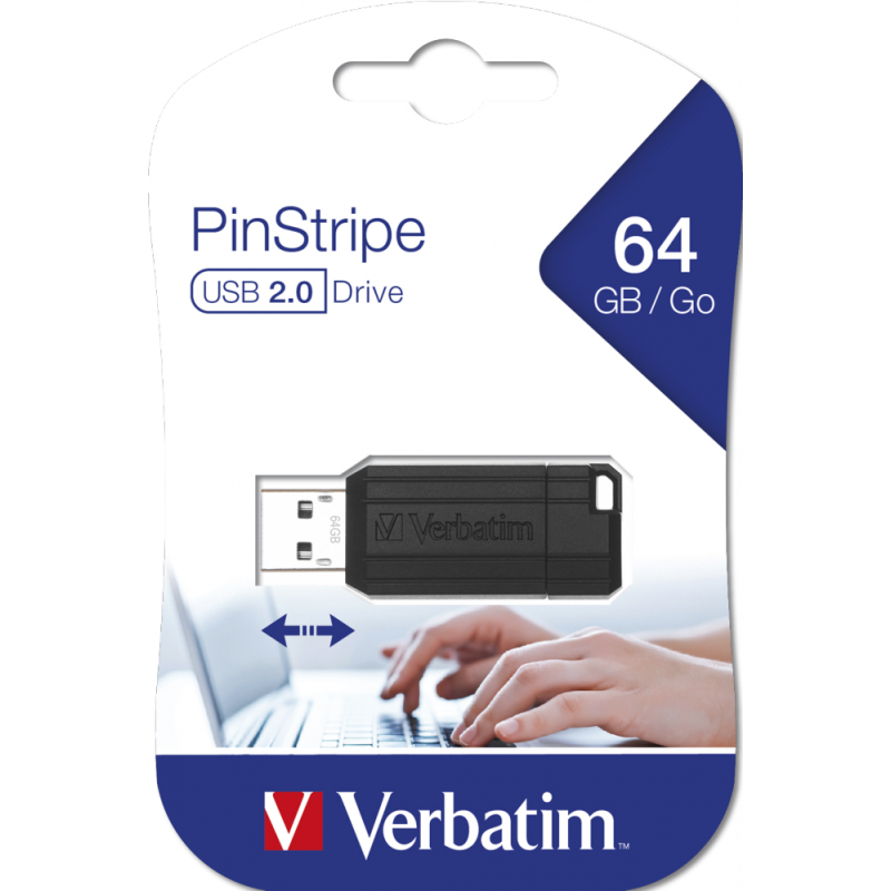 Verbatim USB Drive 2.0 Pinstripe 64GB Black