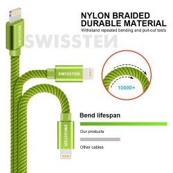 Swissten Data Cable Textile USB / Lightning 1.2 M Green