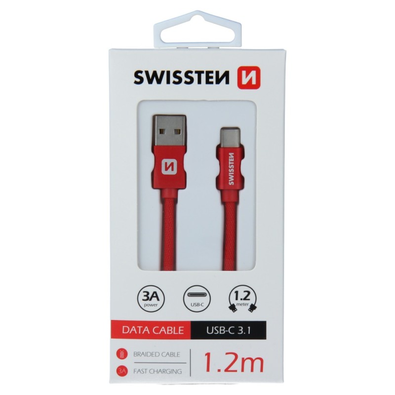 Swissten Data Cable Textile USB / USB-C 1.2 M Red