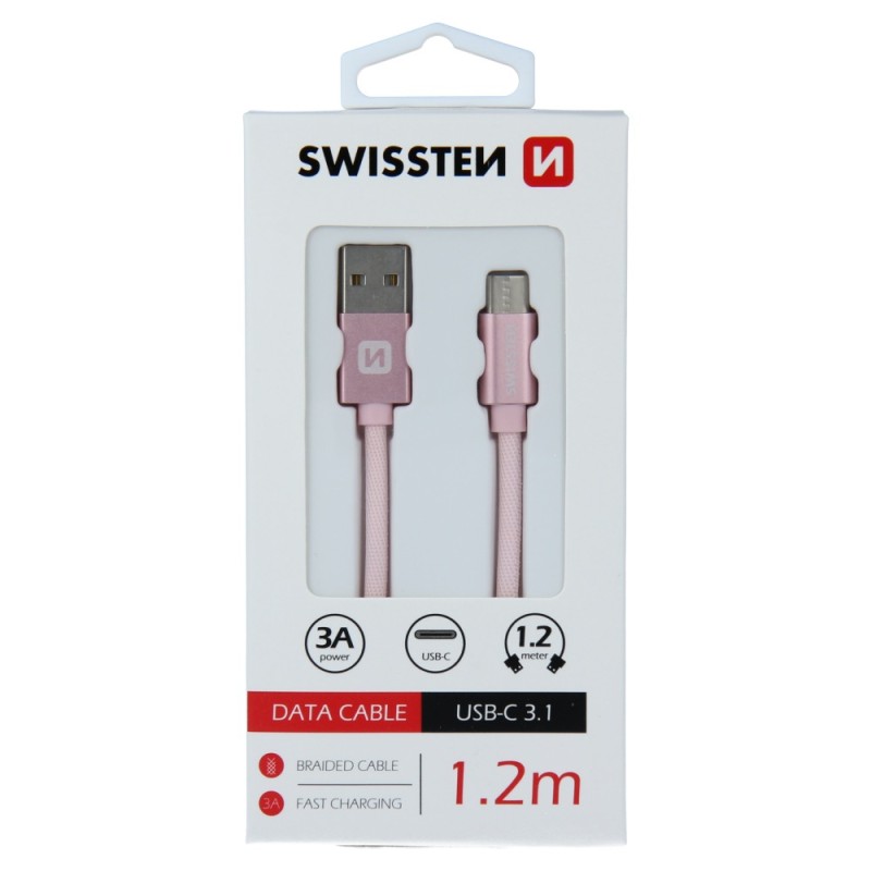 Swissten Data Cable Textile USB / USB-C 1.2 M Rose/Gold