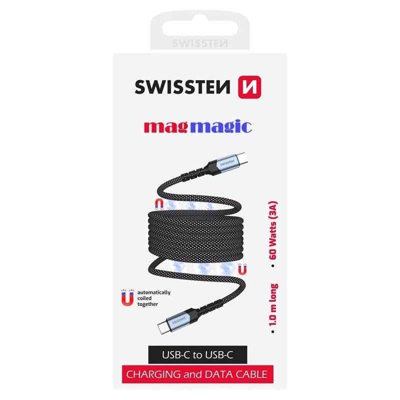Swissten Magnetic Data Cable Self-Winding USB-C / USB-C 1 M