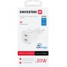Swissten Travel Charger GaN 2X USB-C 20W Power Delivery White