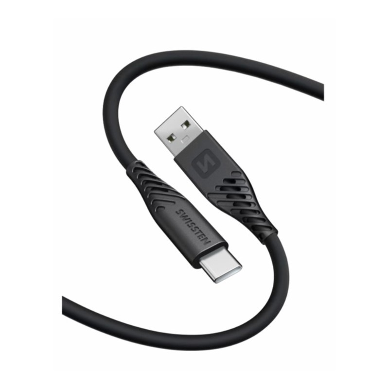 Swissten Data Cable Soft Silicone USB / USB-C 0,4 M Black