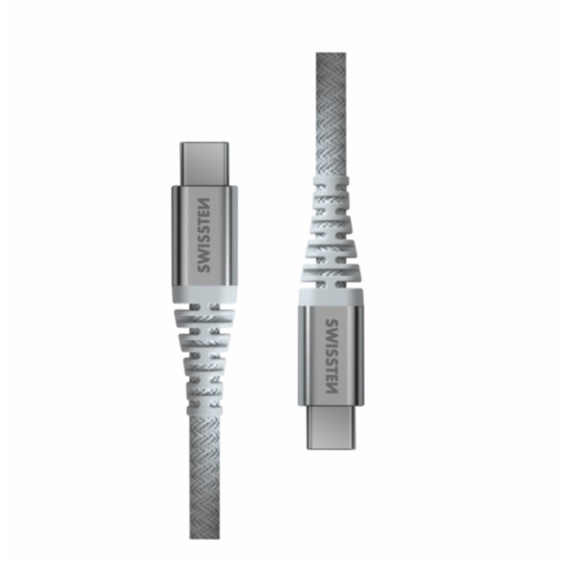 Swissten Cable de datos USB-C / USB-C reforzado con aramida 1,5 m blanco