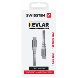 Swissten Cable de datos USB-C / USB-C reforzado con aramida 1,5 m blanco