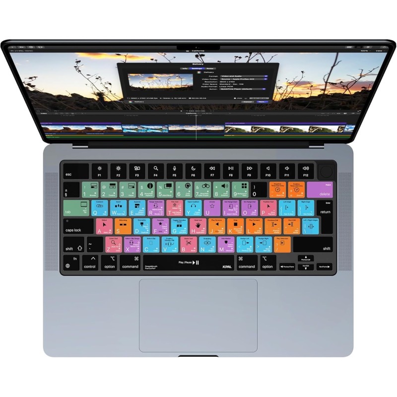 JCPal Verskin Final Cut Shortcuts Keyboard Cover for MacBook Pro 14"/16" (M1 2021/M2 2023), MacBook Air 13" (M2 2022), MacBook Air 15" (M2 2023) Transparent Black - EU Layout