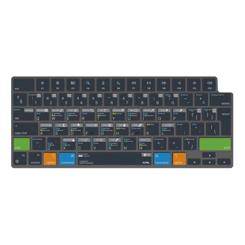 JCPal Verskin Adobe Photoshop Shortcuts Keyboard Cover for MacBook Pro 14"/16" (M1 2021/M2 2023), MacBook Air 13" (M2 2022), MacBook Air 15" (M2 2023) Transparent Black - EU Layout