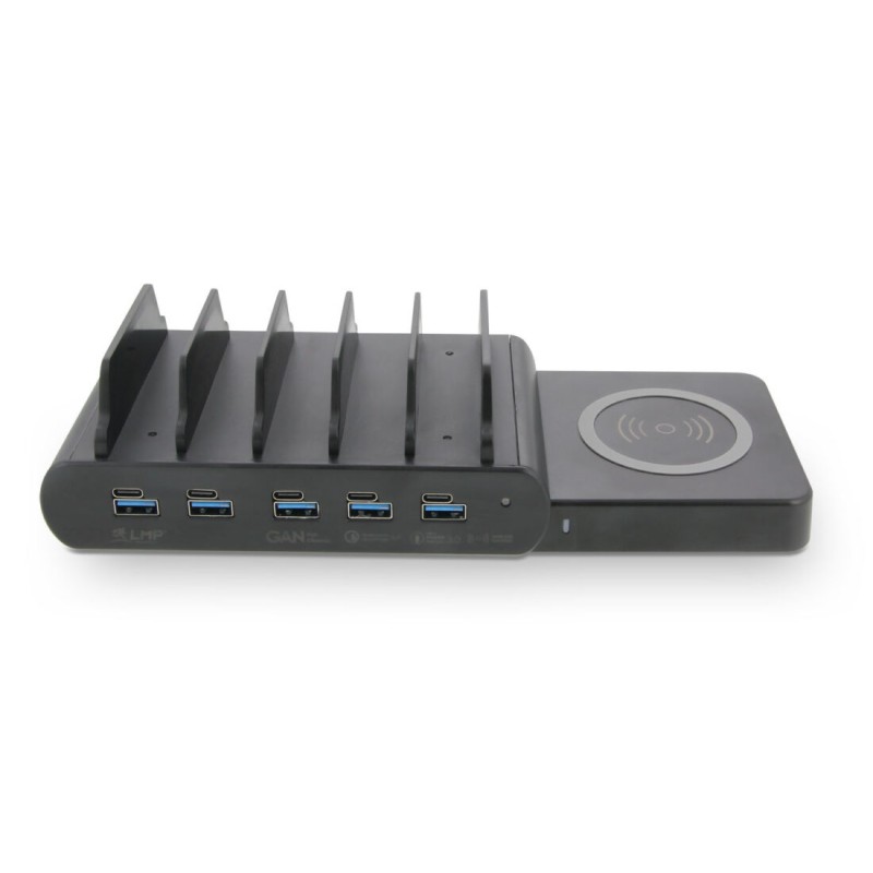 LMP DuoCharge 5+1 Port KC, GaN charging station with Qi2 pad 150W, 5x USB-C & USB-A combined, USB-C (PD3.0, 100W) & USB-A (QC4+, 60W) & wireless Qi2 (15W), holder for smartphones & tablets (