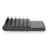 LMP DuoCharge 5+1 Port, GaN charging station with Qi2 charging pad 150W, 5x USB-C & USB-A combined, USB-C (PD3.0, 100W) & USB-A (QC4+, 60W) & wireless Qi2 (15W), holder for smartphones & tab