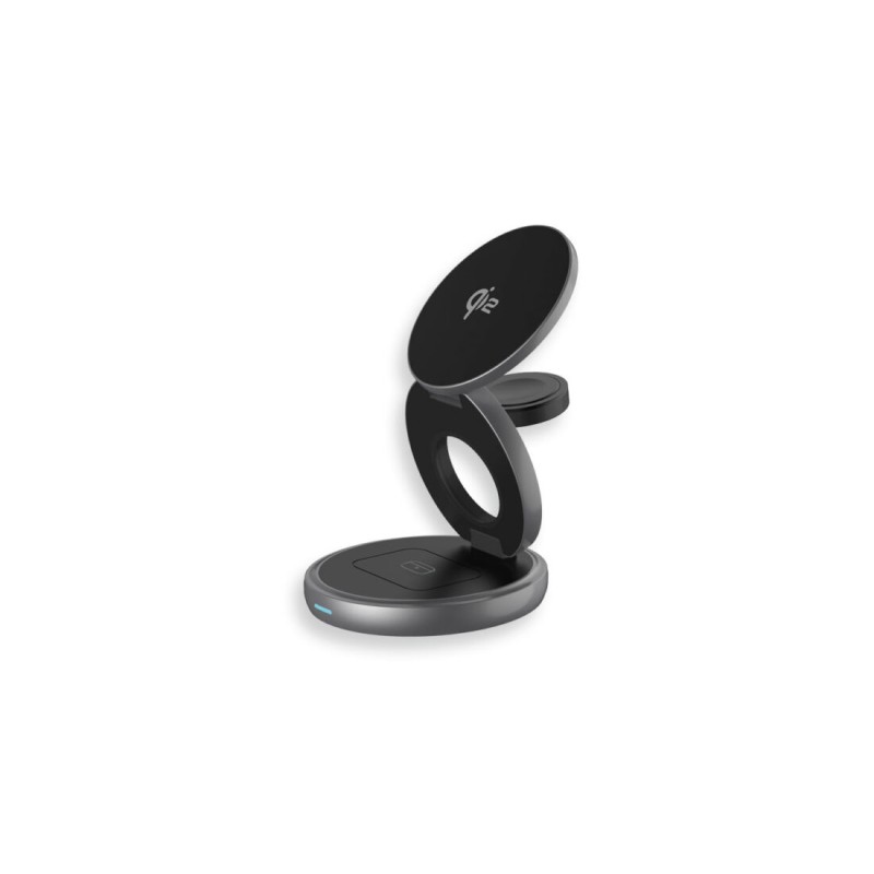 LMP Twist 3-in-1, wireless Qi2 charging station for iPhone (15W), AppleWatch (2.5W) & AirPods (5W), Qi2 certified, magnetic charging pads with stand function, foldable, power adapter 30W, US