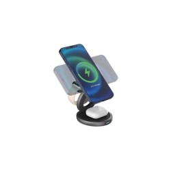 LMP Twist 3-in-1, wireless Qi2 charging station for iPhone (15W), AppleWatch (2.5W) & AirPods (5W), Qi2 certified, magnetic charging pads with stand function, foldable, power adapter 30W, US