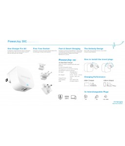 Innergie PowerJoy 30C - 30W Wall Charger with 1 x USB-C and 1 x USB-A Ports up to 3A