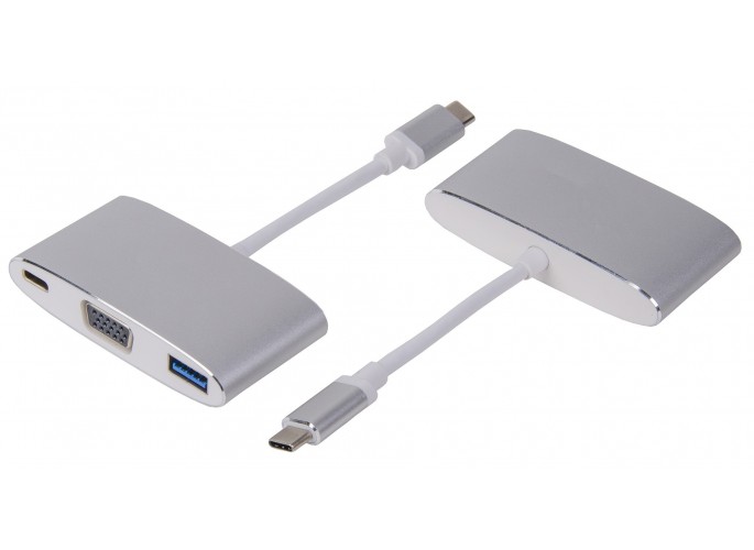 LMP USB-C (m) to VGA & USB 3.0 (f) & USB-C charging Multiport Adapter, aluminium, silver