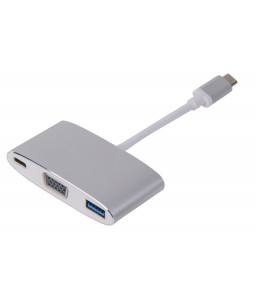 LMP USB-C (m) to VGA & USB 3.0 (f) & USB-C charging Multiport Adapter, aluminium, silver
