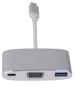 LMP USB-C (m) to VGA & USB 3.0 (f) & USB-C charging Multiport Adapter, aluminium, silver