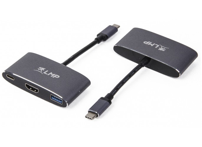 LMP USB-C (m) to HDMI [4Kx2K] (f) & USB 3.0 (f) & USB-C charging Multiport Adapter, space gray