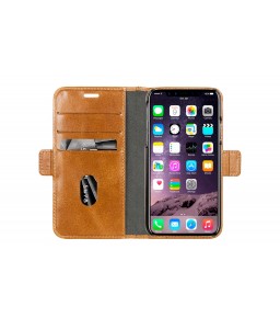 dbramante1928 Bernstorff - Custodia a portafoglio con aggancio magnetico per iPhone XS/X - Pelle scura