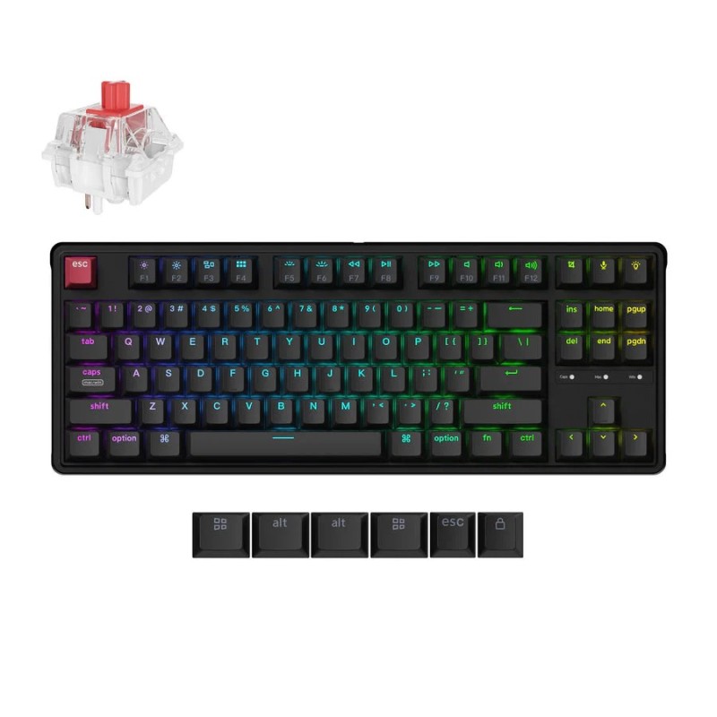 Keychron C3 Pro 8K QMK Verkabelte Custom Mechanical Keyboard RGB-Hintergrundbeleuchtung (Hot-Swappabel) Super Red Switch Italienisches Layout – Schwarz (PBT Caps)