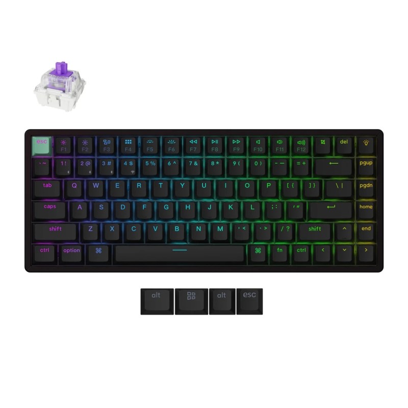 Keychron K2 HE Swappable RGB Backlight Aluminum Nebula Switch ISO Layout Italian - Black (Cherry PC Spray Painting & Laser Engraving Keycaps)