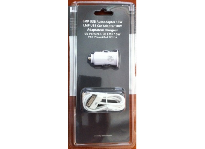 LMP USB Car Adapter 10W for iPod, iPhone & iPad, 5V/2.1A + USB-Lightning & Dock MFI certified cables