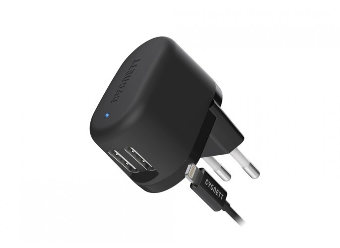 Cygnett 3.4A Wall Charger with 1M Lightning Cable (EU) - Black