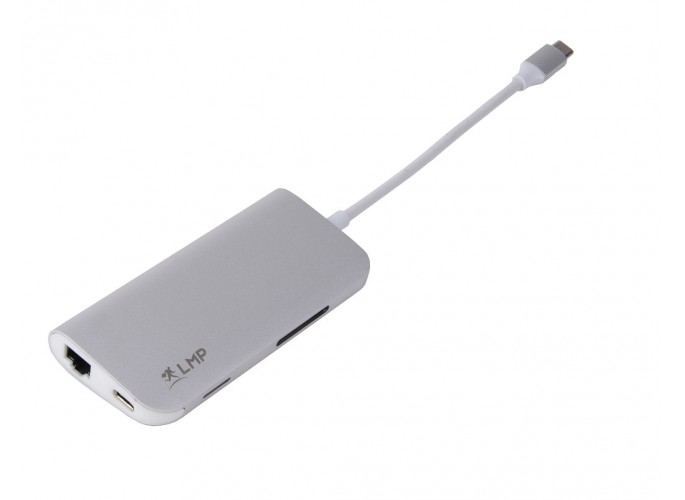LMP USB-C mini Dock 8-port with HDMI, 3x USB 3.0, Ethernet, SD/MicroSD, USB-C charging, Silver